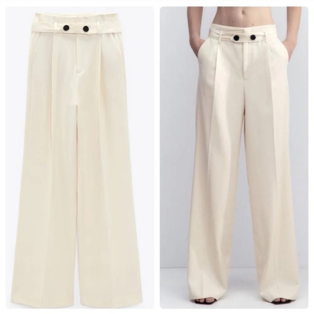 Zara  Paperbag Pants Ecru New